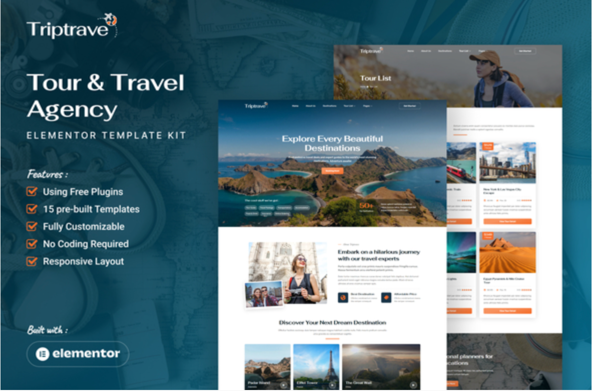 Triptrave - Tour & Travel Agency Elementor Template Kit