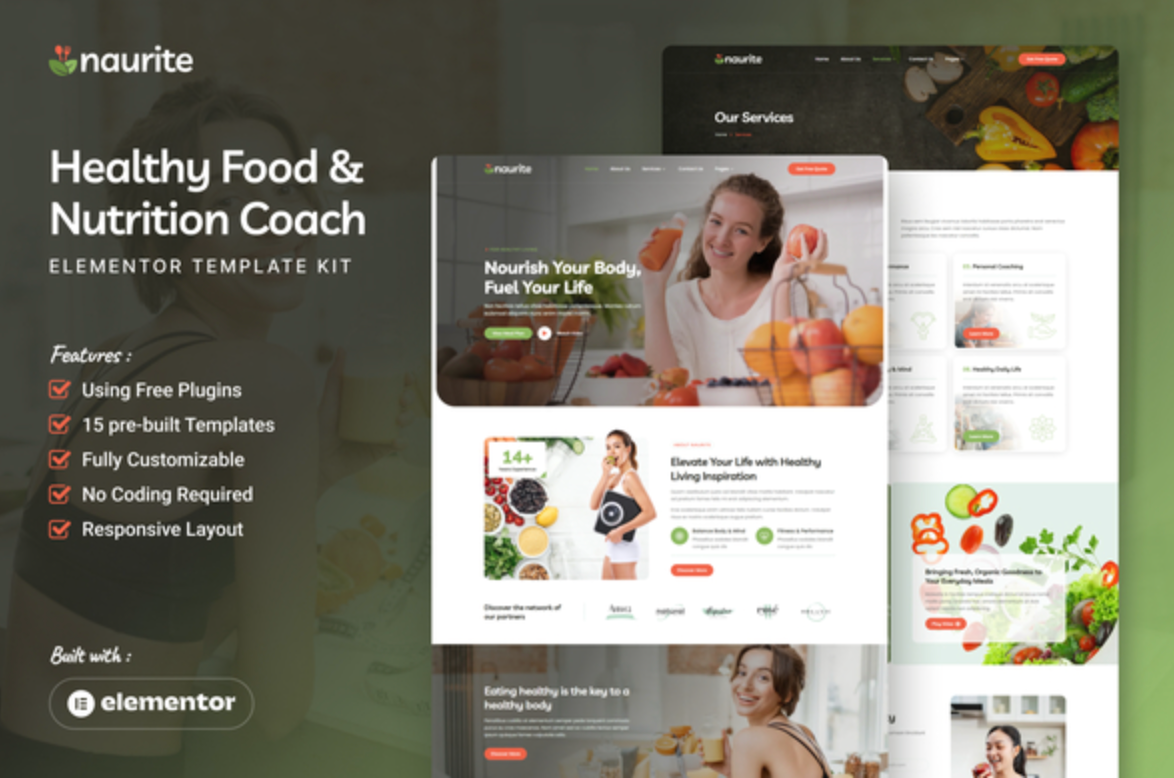 Naurite - Healthy Food & Nutrition Coach Elementor Template Kit
