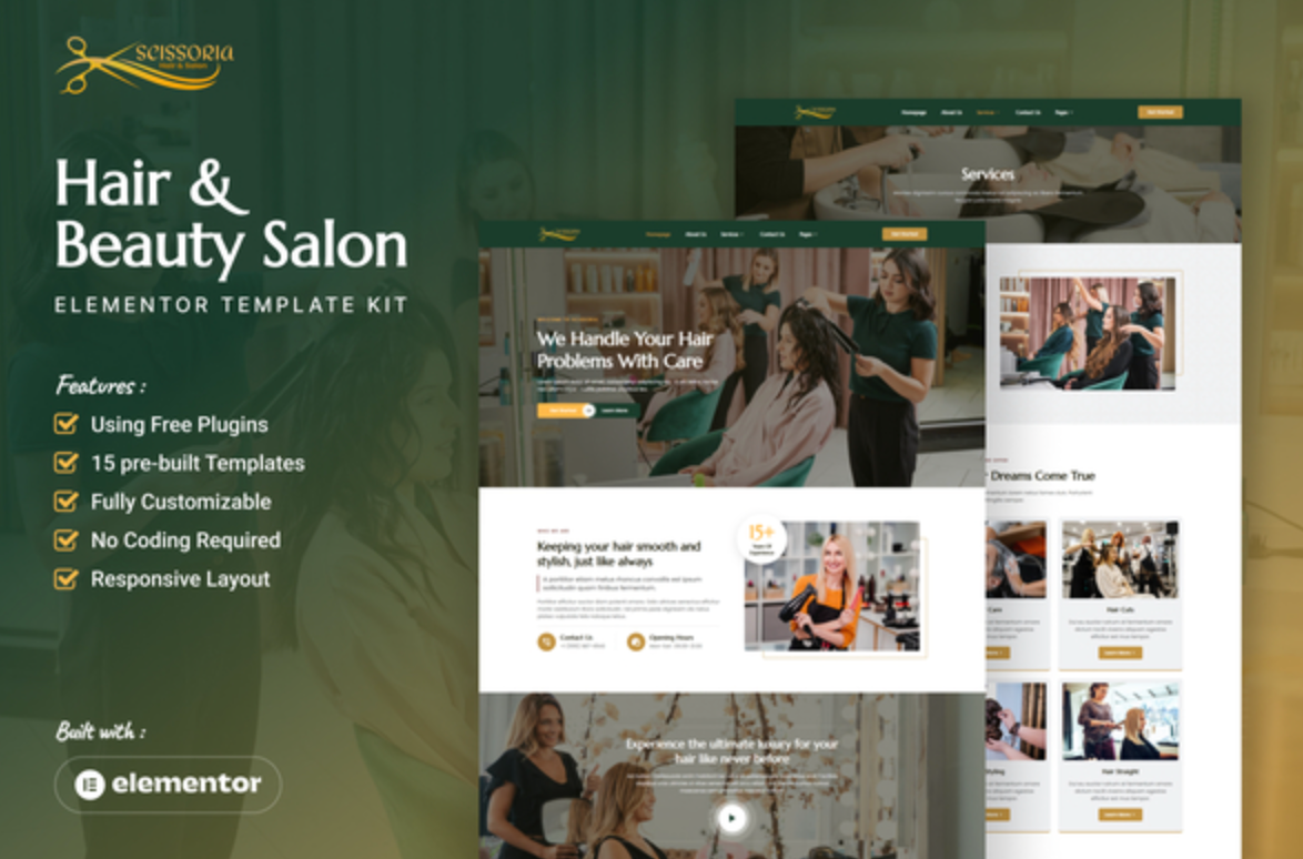 Scissoria - Hair & Beauty Salon Elementor Template Kit