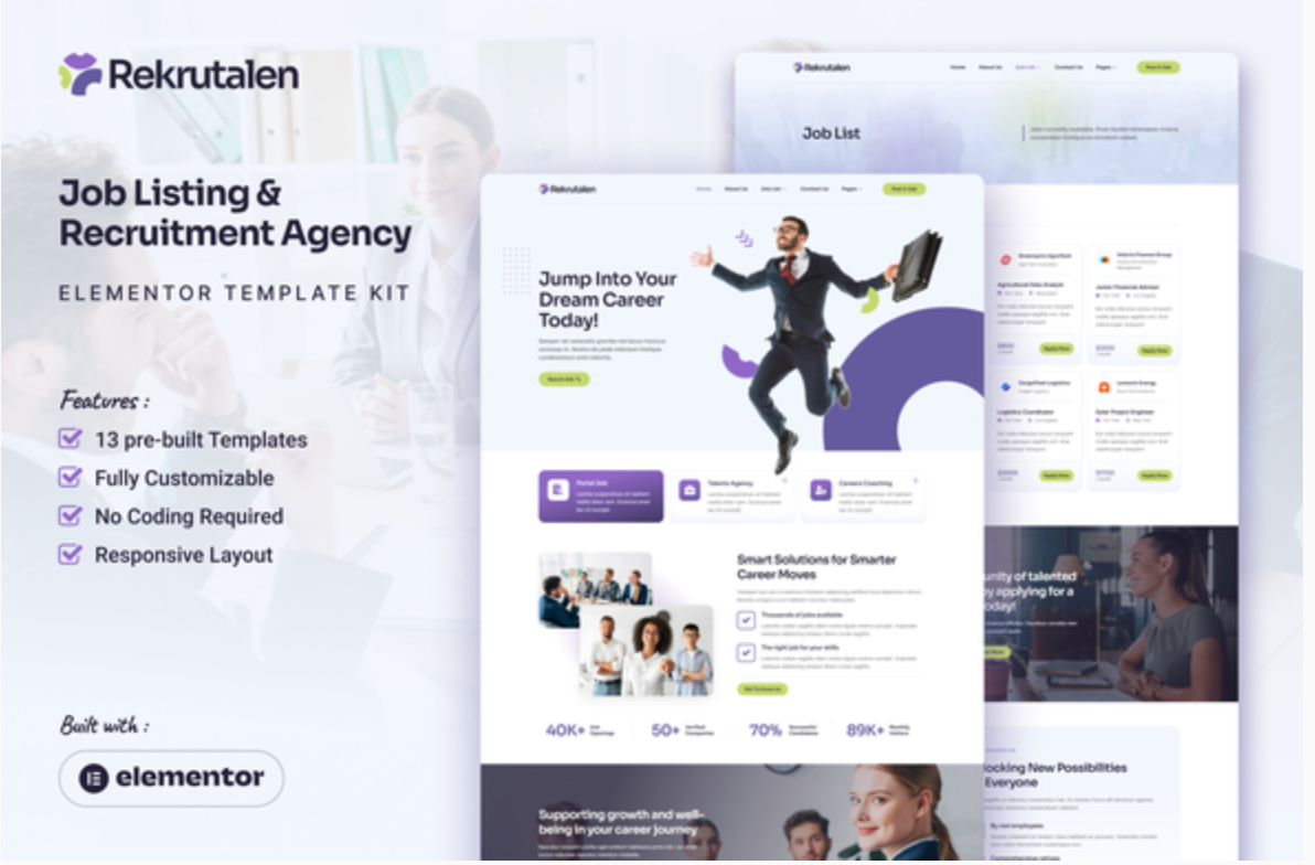 Rekrutalen - Job Listing & Recruitment Agency Elementor Pro Template Kit