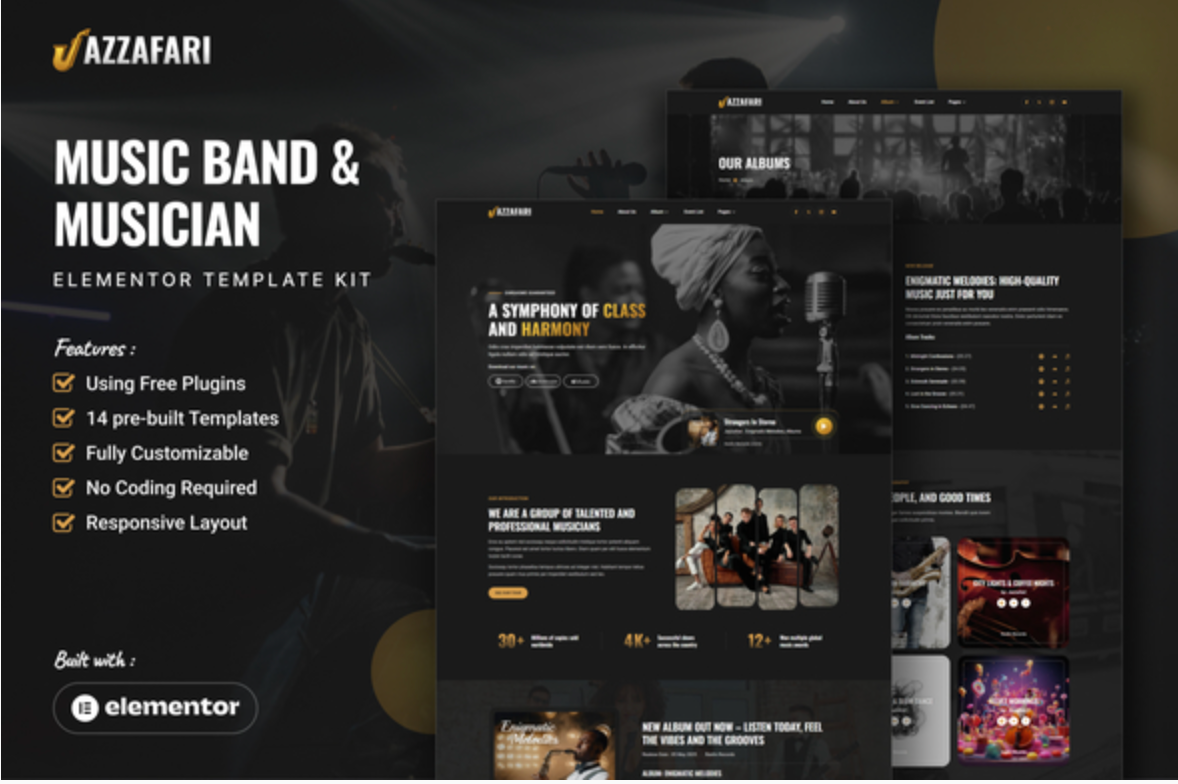 Jazzafari - Music Band & Musician Elementor Template Kit