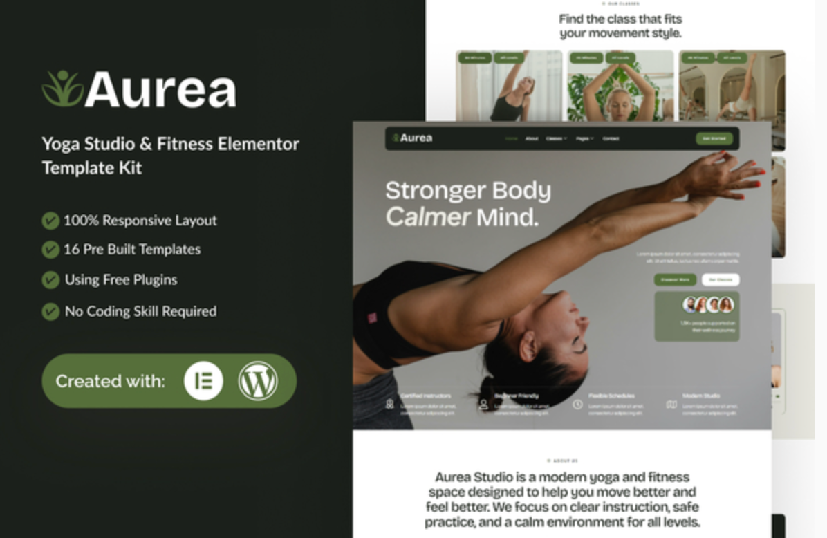 Aurea - Yoga Studio & Fitness Designer Elementor Template Kit