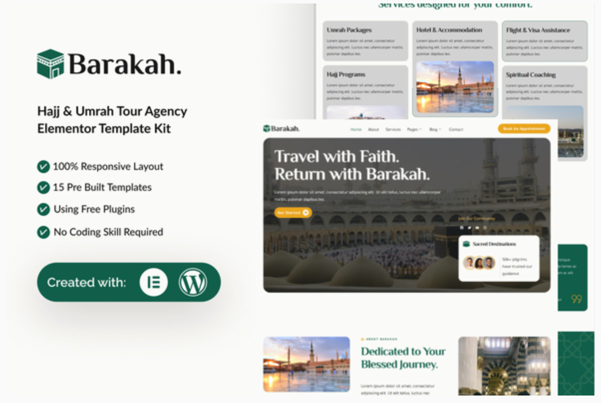 Barakah - Hajj & Umrah Tour Agency Elementor Template Kit