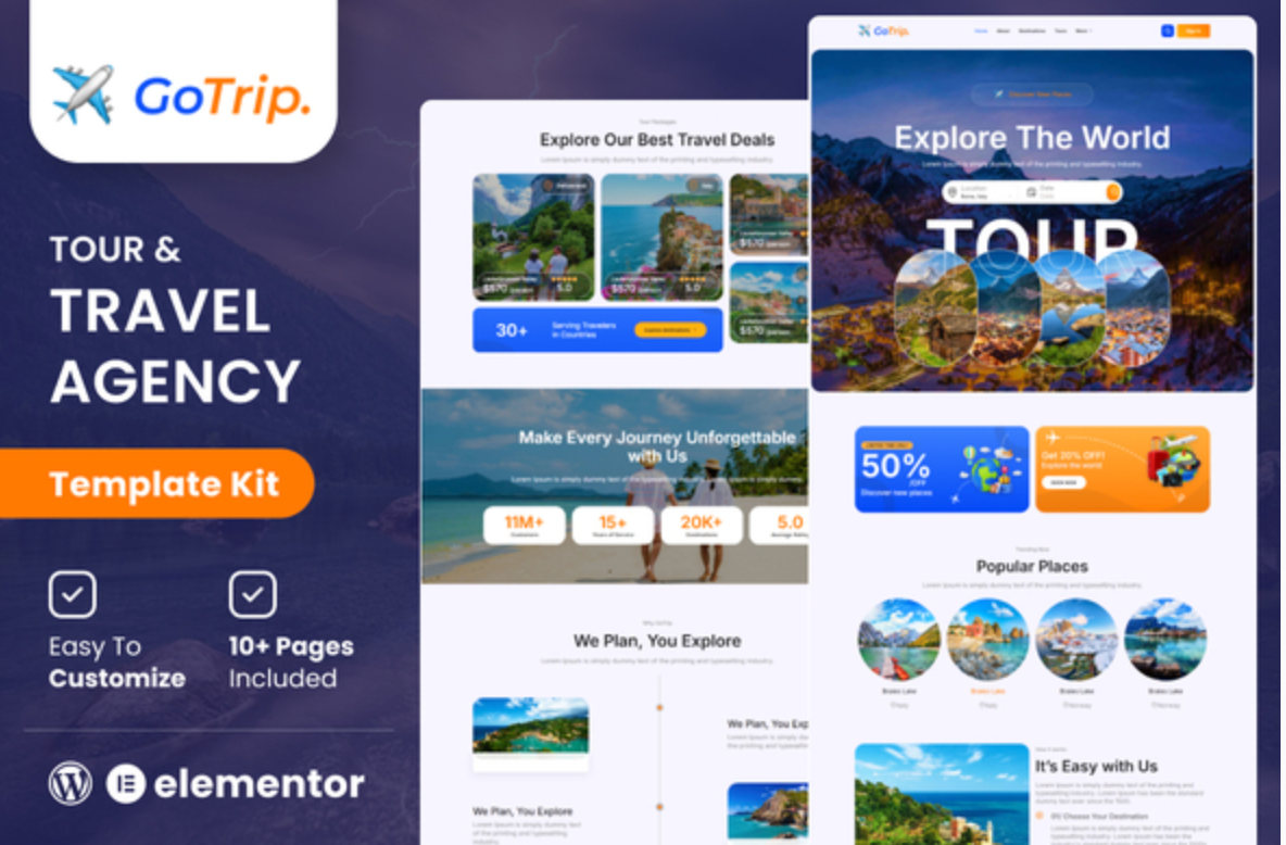 GoTrip - Tour & Travel Agency Elementor Template Kit