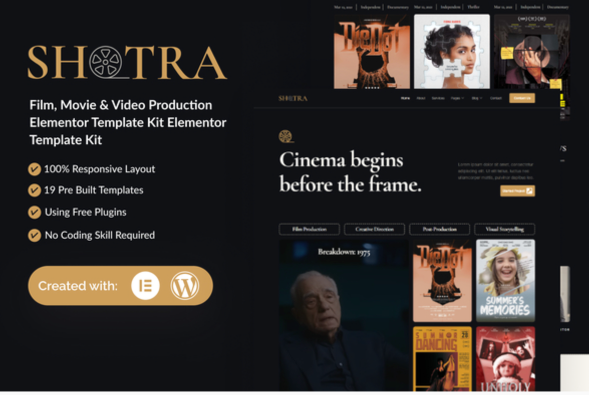 Shotra - Film, Movie & Video Production Elementor Template Kit