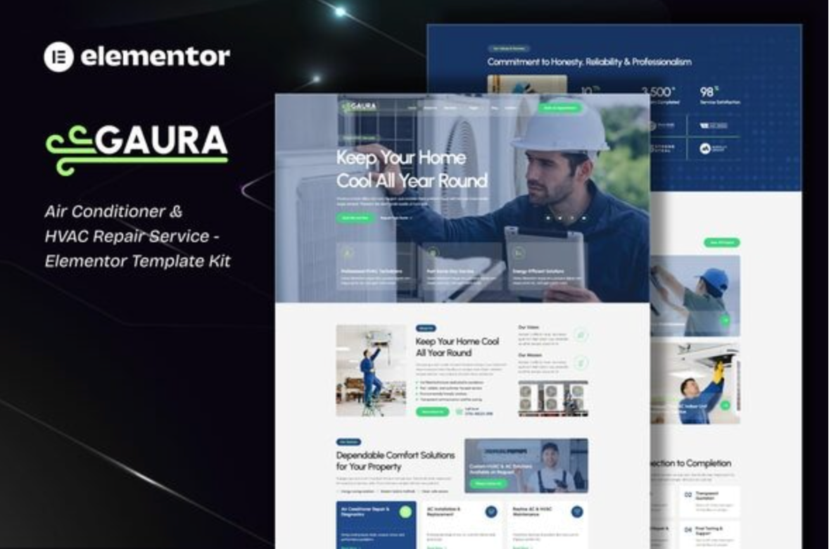 Gaura - Air Conditioner & HVAC Repair Service Elementor Template Kit