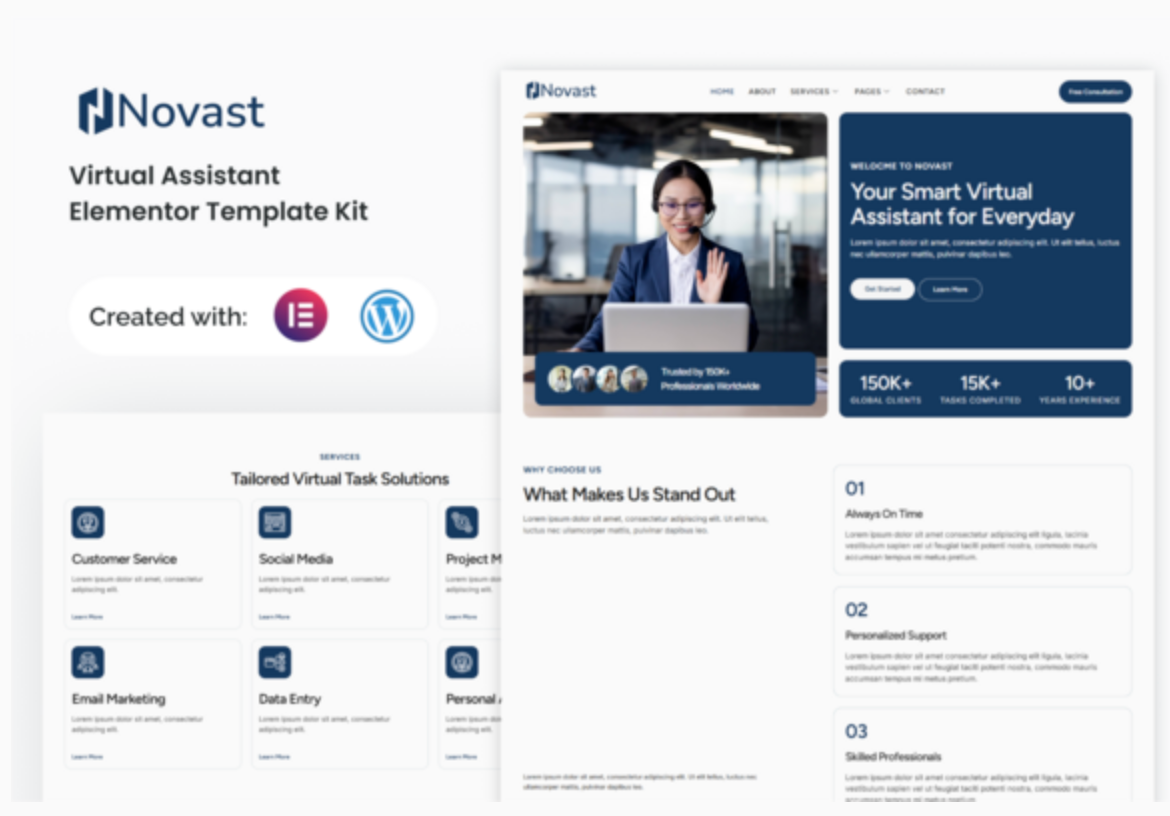 Novast - Virtual Assistant Elementor Template Kit