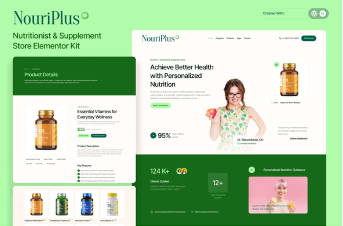 NouriPlus – Nutritionist & Supplement Store Elementor Kit