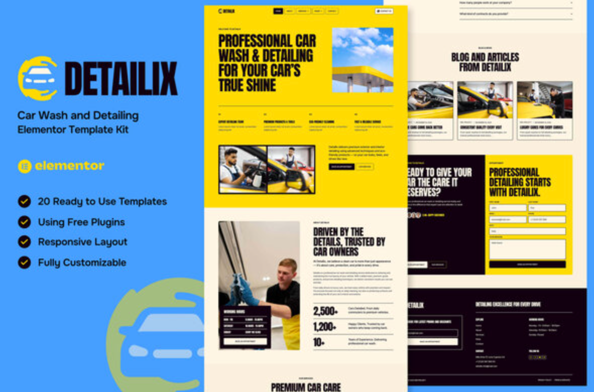 Detailix - Car Wash and Detailing Service Elementor Template Kit