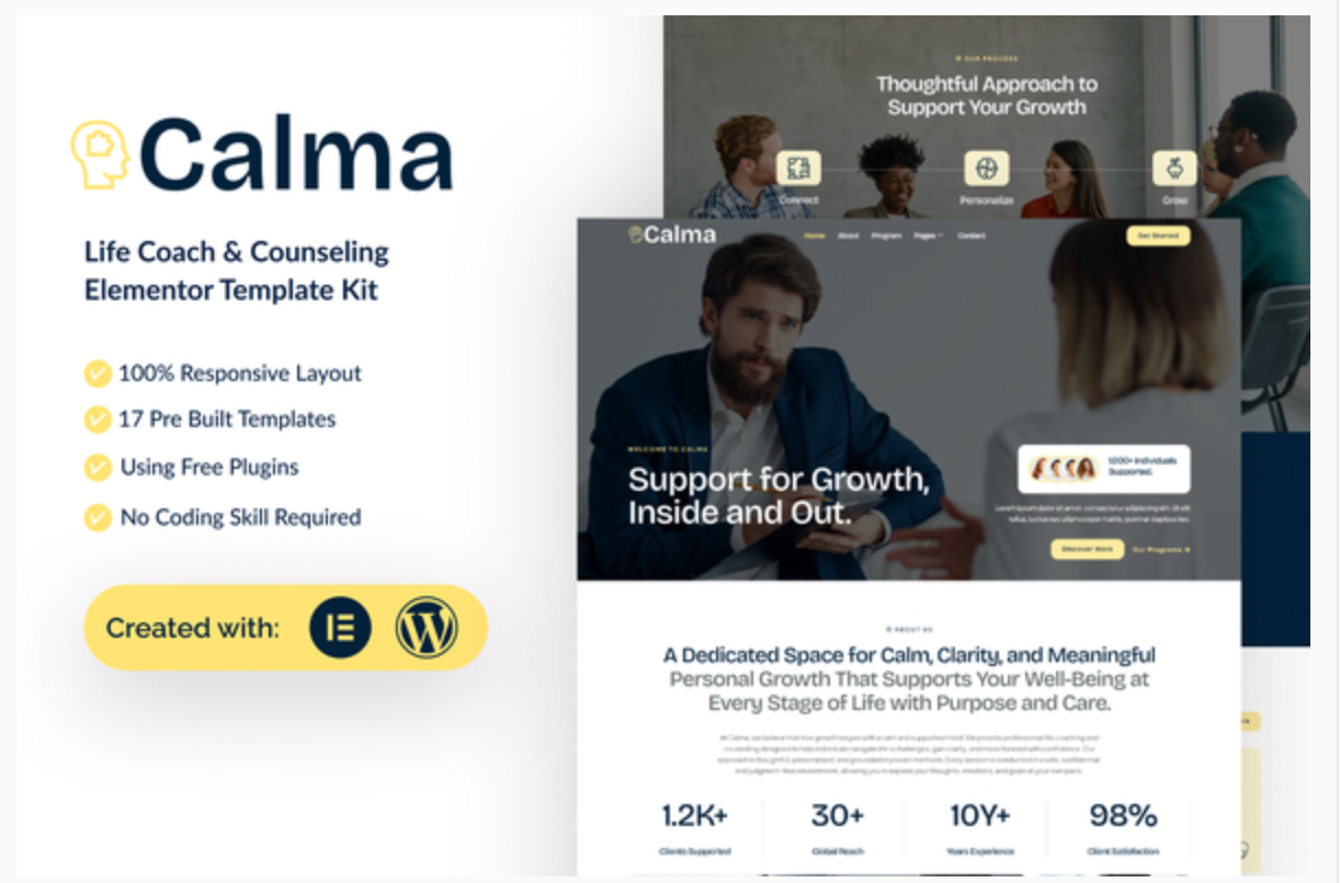 Calma - Life Coach & Counseling Elementor Template Kit