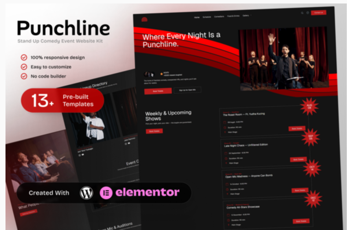 Punchline - Stand Up Comedy & Event Elementor Template Kit