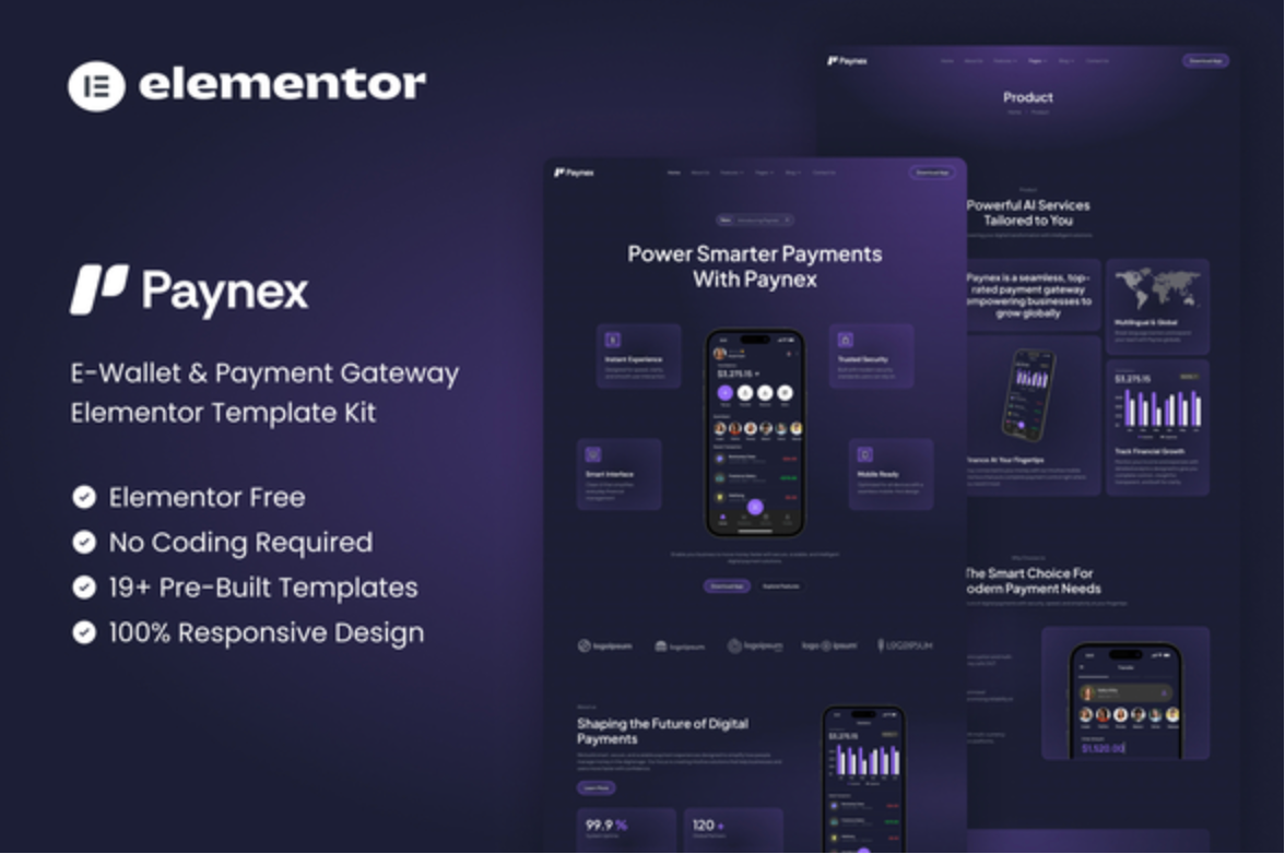 Paynex - E-Wallet & Payment Gateway Elementor Template Kit