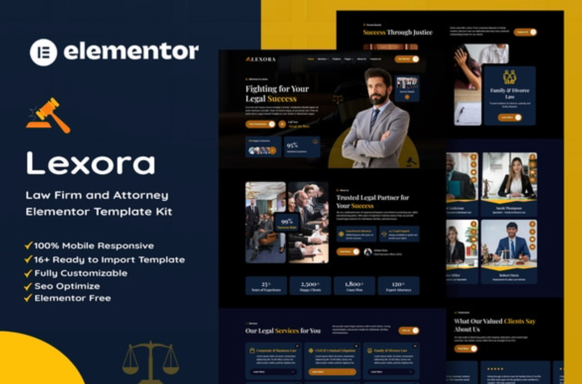 Lexora - Law Firm & Attorney Elementor Template Kit