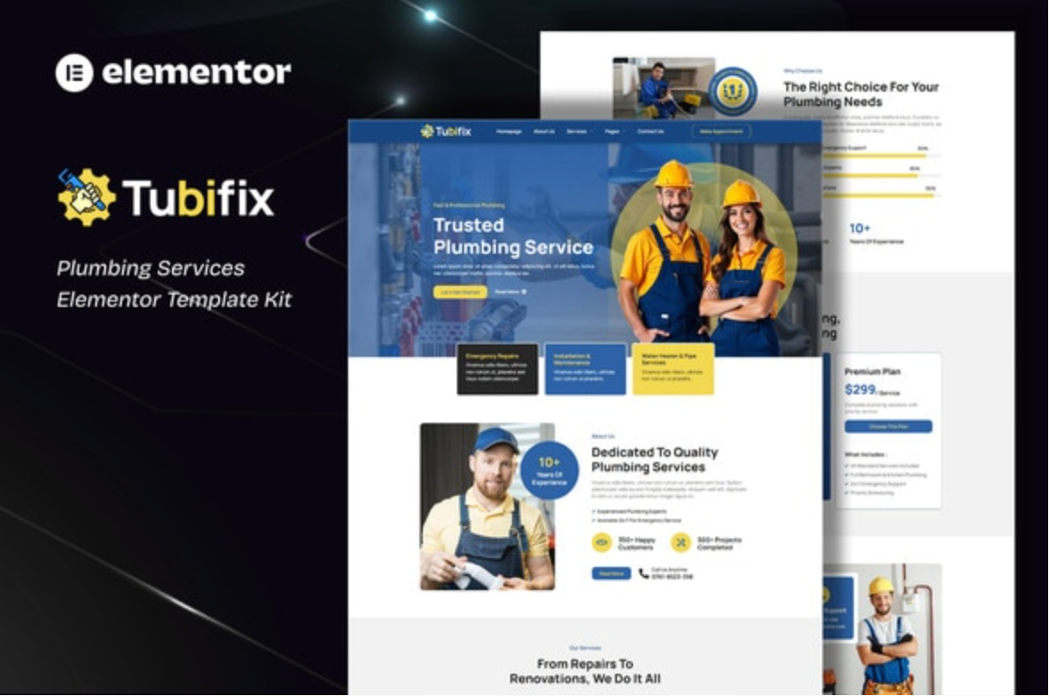 Tubifix – Plumbing Services Elementor Template Kit