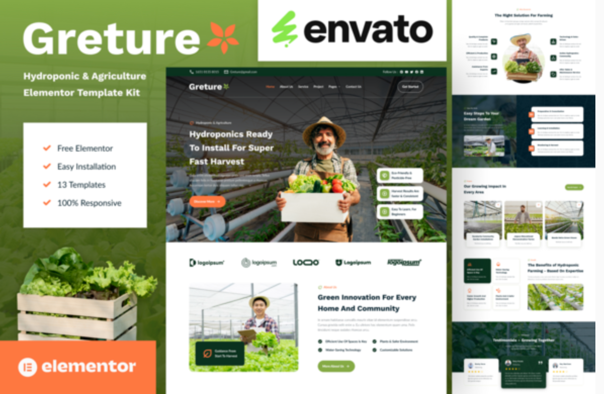 Greture - Hydroponic & Agriculture Elementor Template Kit