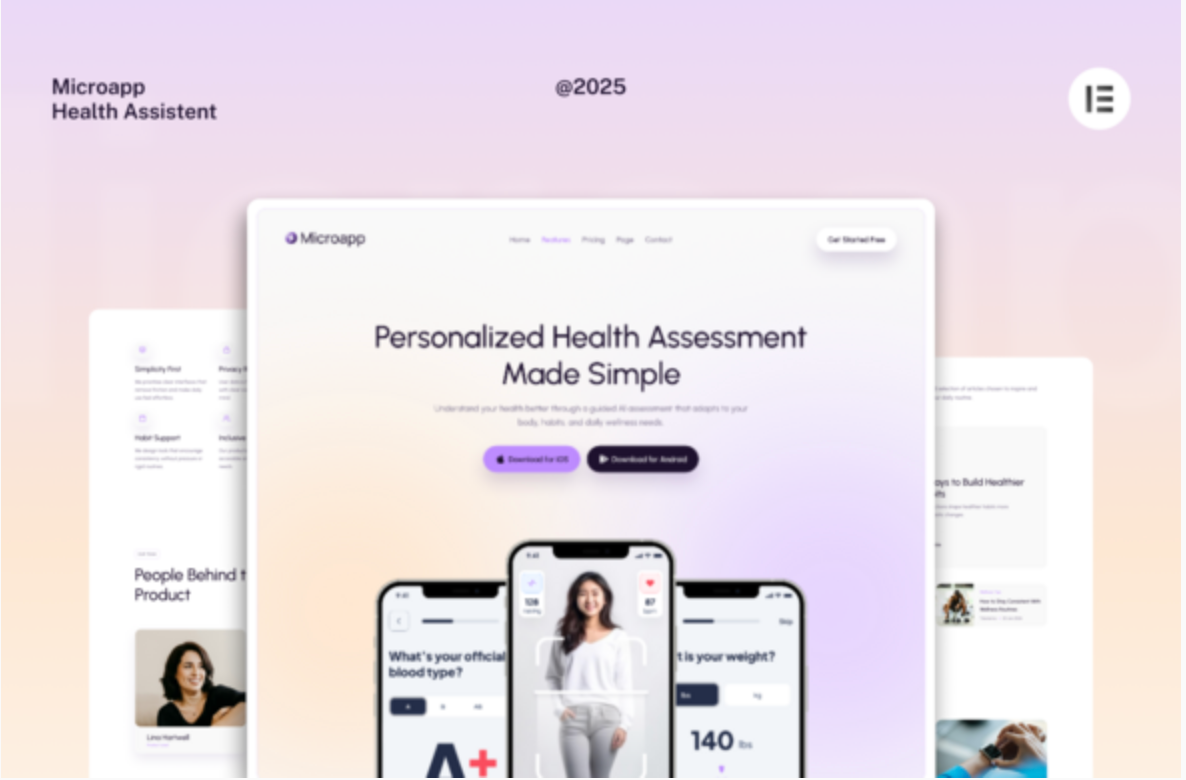 MicroApp - SaaS Mobile App Website Elementor Template Kits