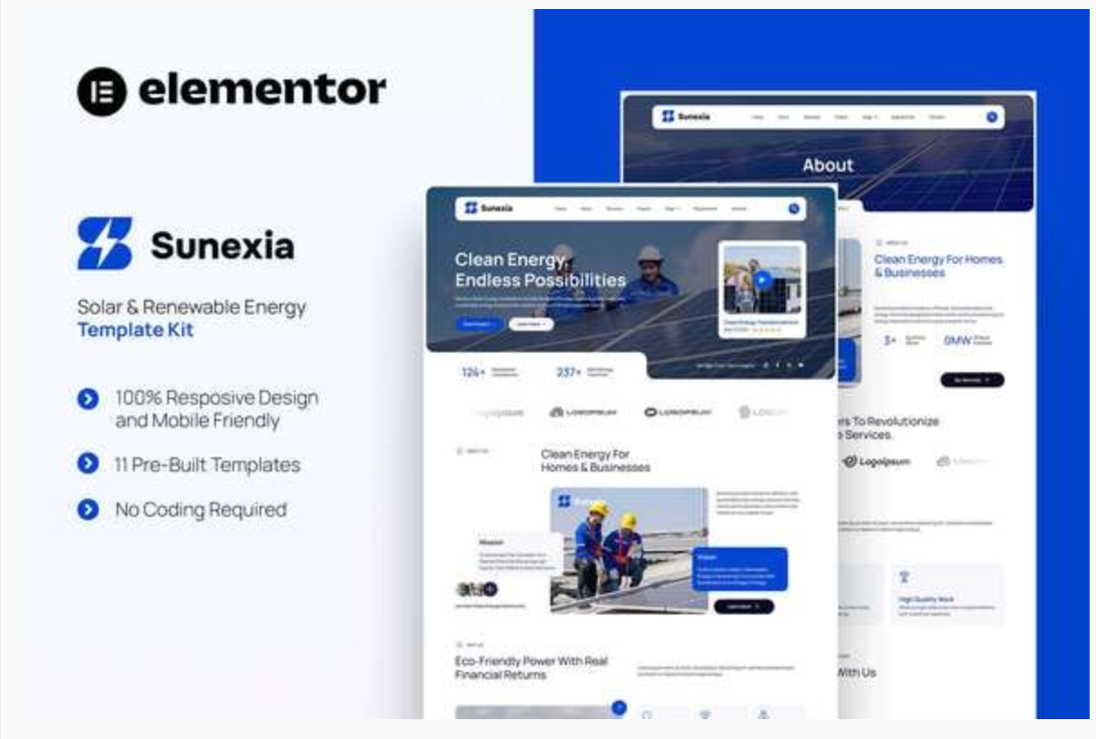 Sunexia - Solar & Renewable Energy Elementor Template Kit