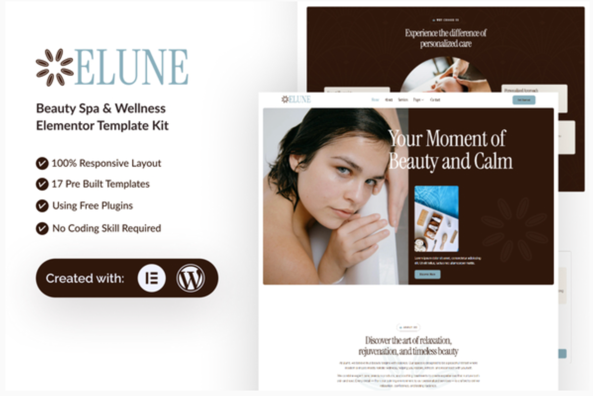 Elune - Beauty Spa & Wellness Elementor Template Kit