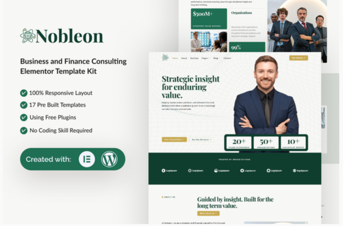 Nobleon - Business and Finance Consulting Elementor Template Kit