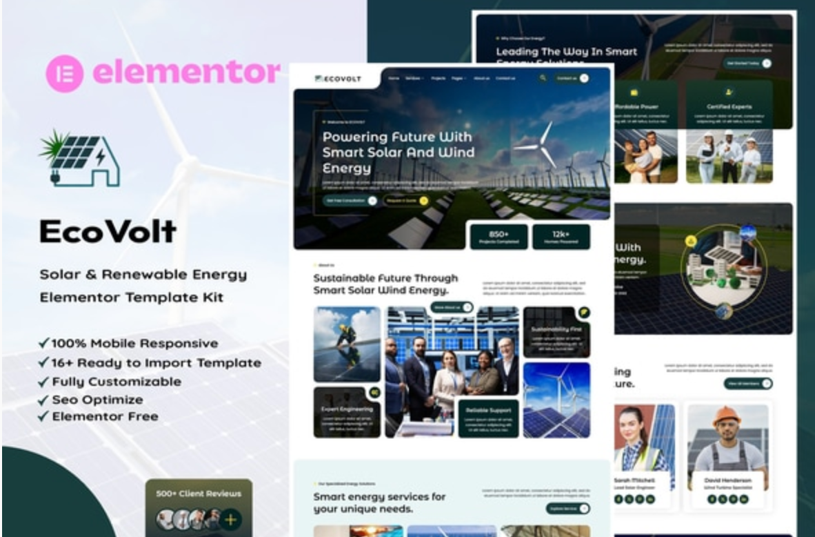 EcoVolt - Solar & Renewable Energy Elementor Template Kit
