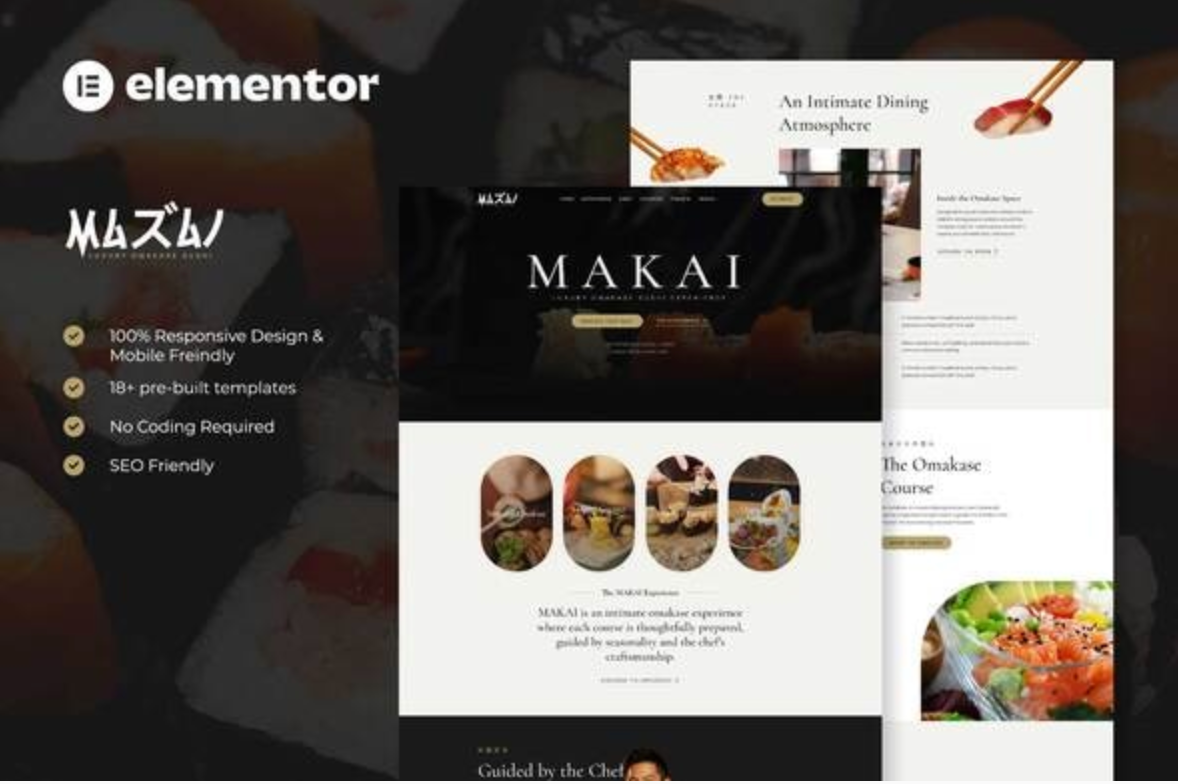 MAKAI - Luxury Omakase Sushi Experience Elementor Template Kit