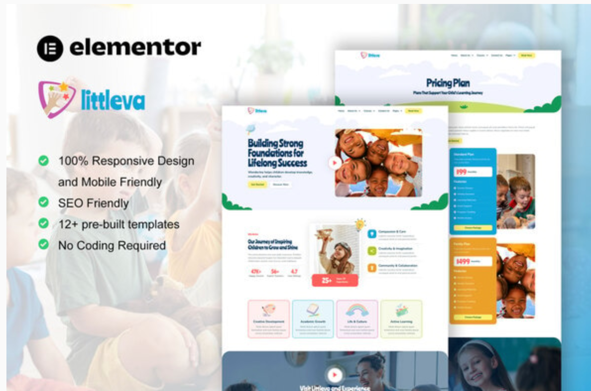 Littleva - Kindergarten & Child Care Elementor Pro Template Kit