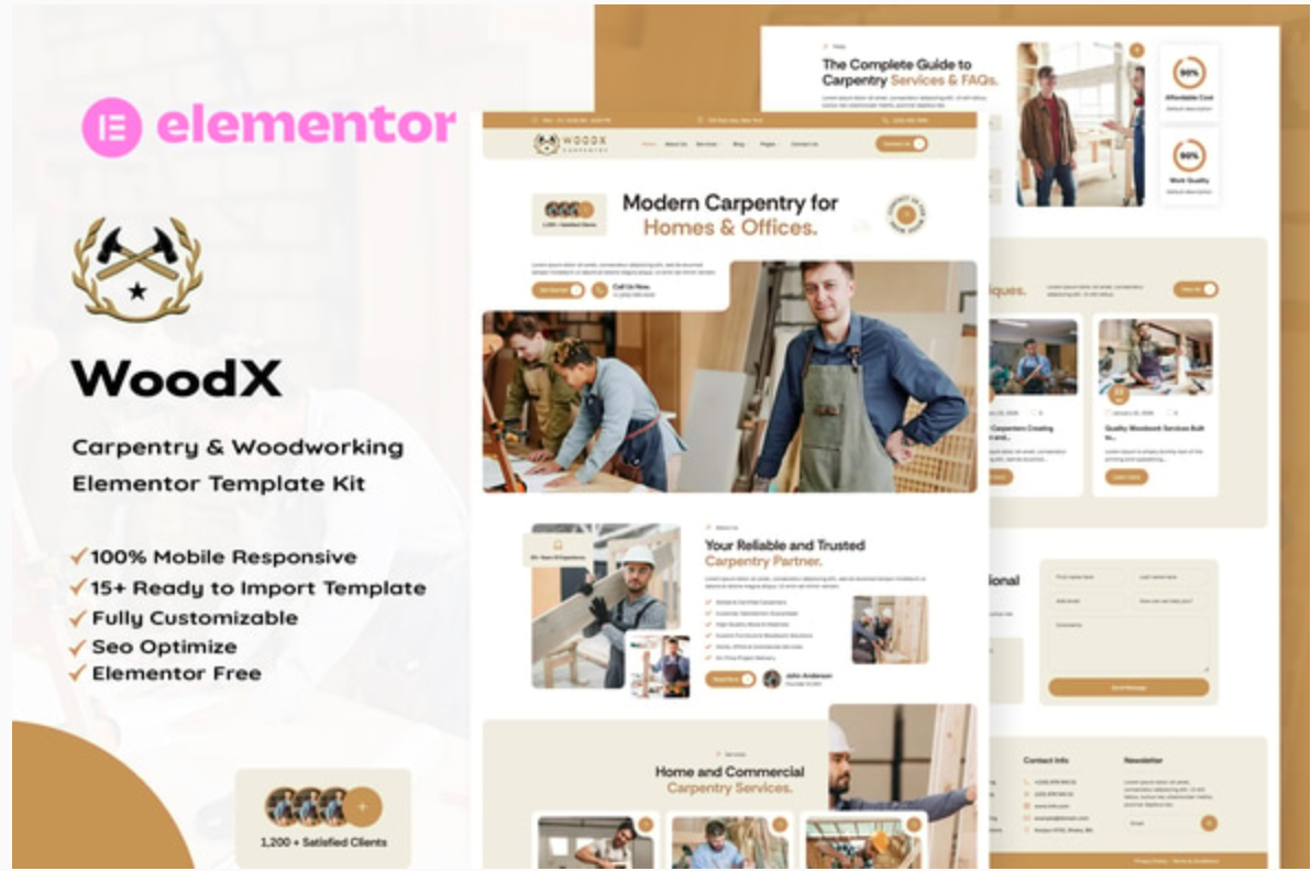 Woodx - Carpentry & Woodworking Elementor Template Kit