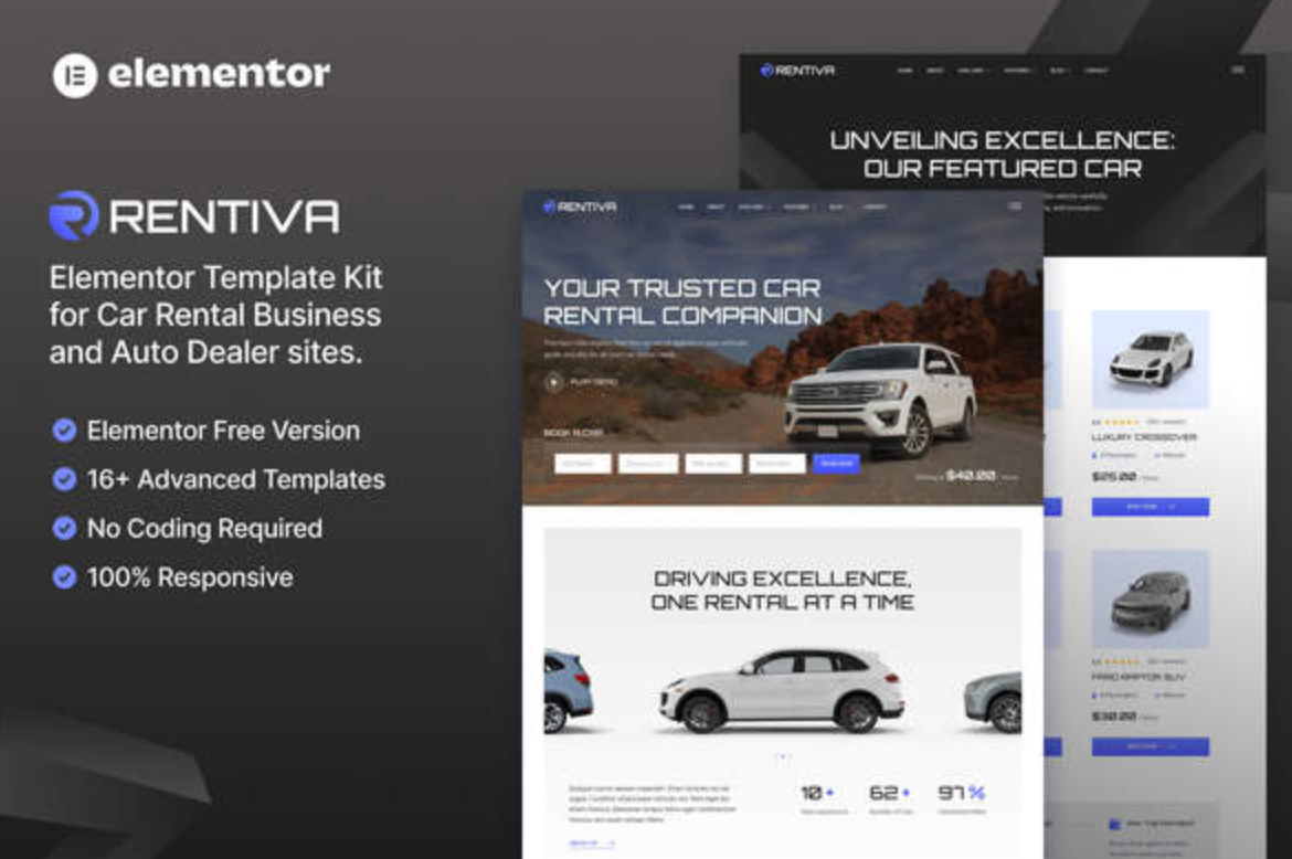 Rentiva – Car Rental Business & Auto Dealer Elementor Template Kit