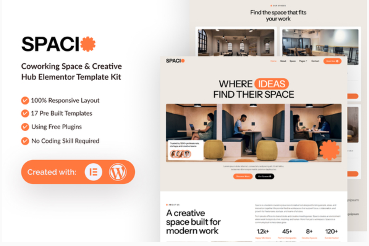 Spacio - Coworking Space & Creative Hub Elementor Template Kit