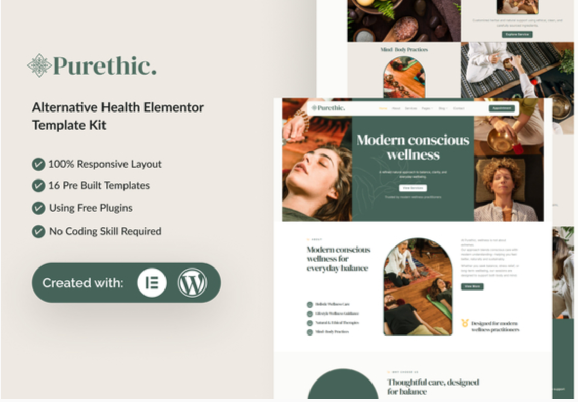 Purethic - Alternative Health Elementor Template Kit