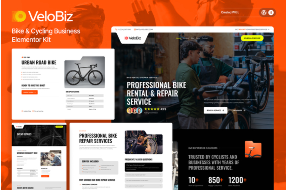 VeloBiz – Bike & Cycling Business Elementor Template Kit