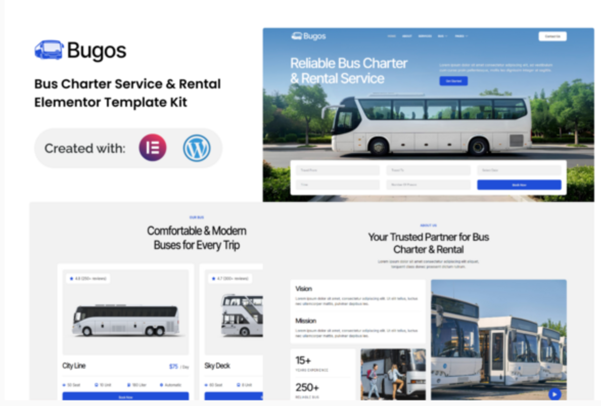 Bugos - Bus Charter Service & Rental Elementor Template Kit