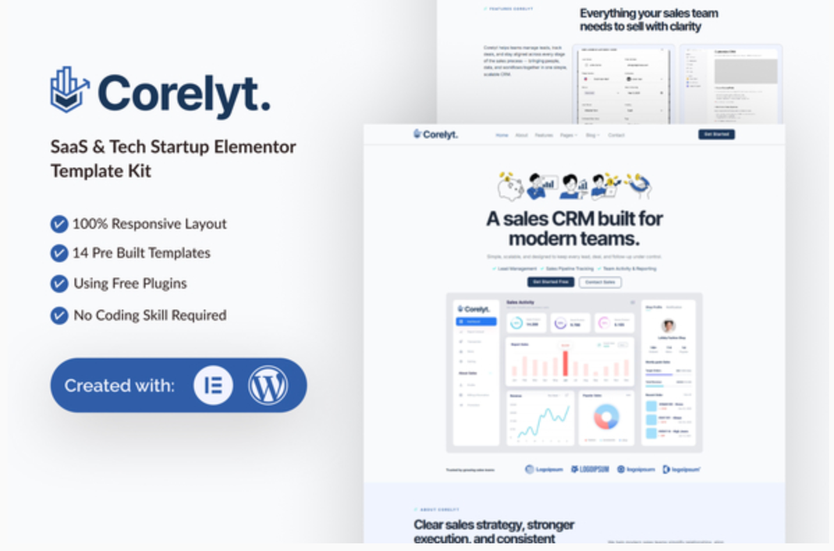Corelyt - SaaS & Tech Startup Elementor Template Kit