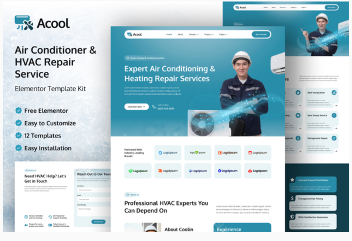 Acool – Air Conditioner & HVAC Repair Service Elementor Template Kit