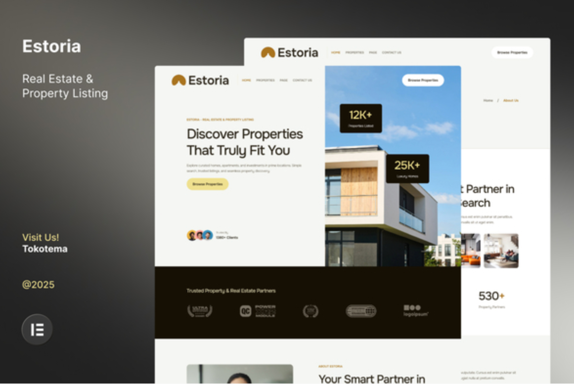 Estoria - Real Estate & Property Listing Website Elementor Template Kit
