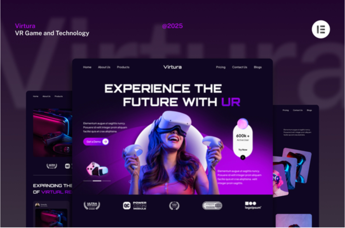 Virtura - VR Game and Technology Website Elementor Template Kits