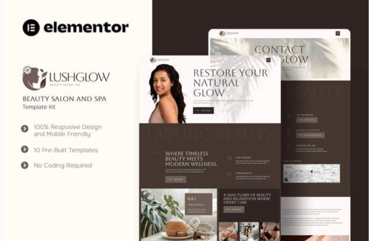 Lushglow - Beauty Salon & SPA Elementor Template Kit