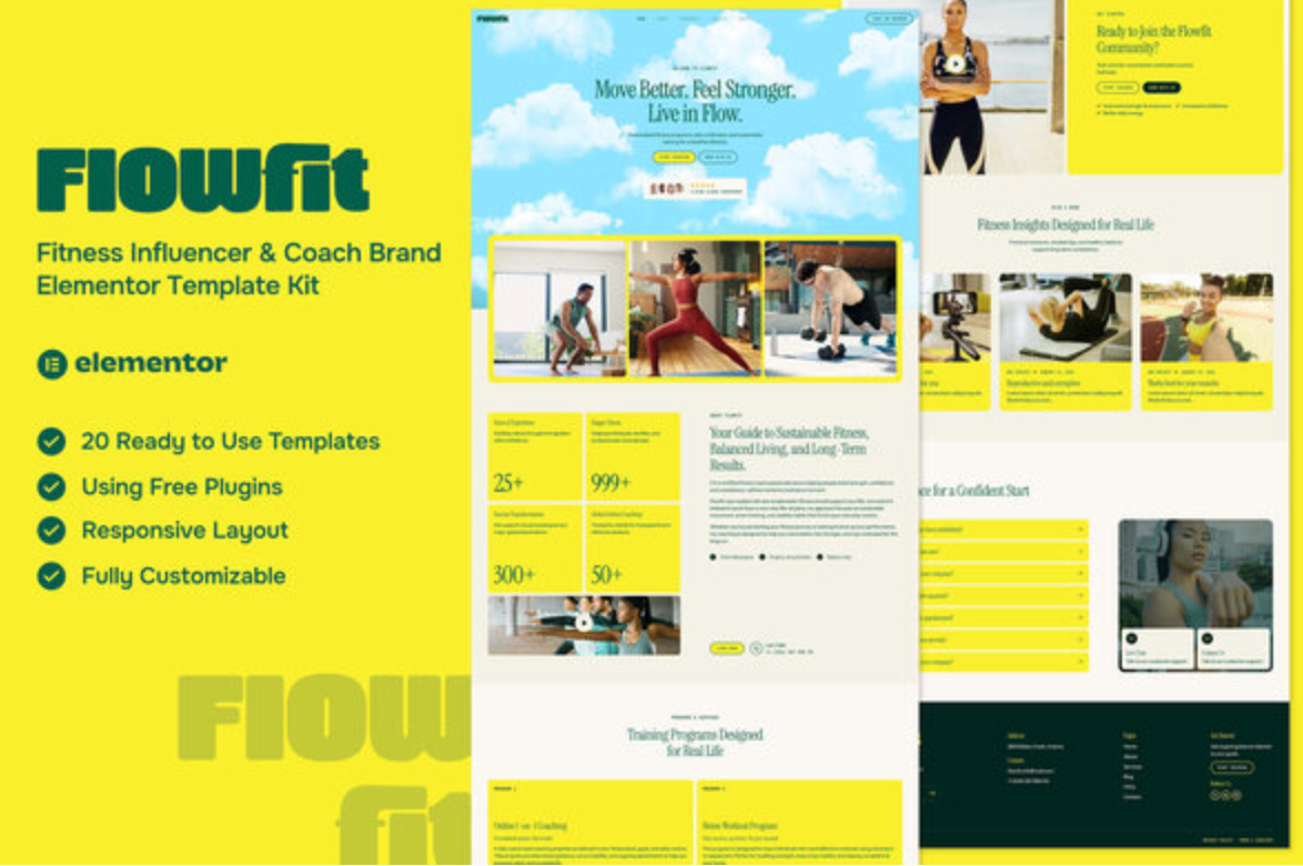 Flowfit - Fitness Influencer & Coach Brand Elementor Template Kit