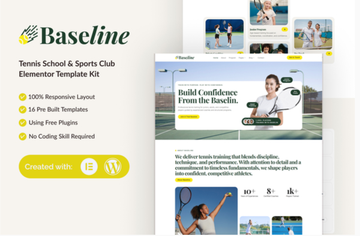 Baseline - Tennis School & Sports Club Elementor Template Kit