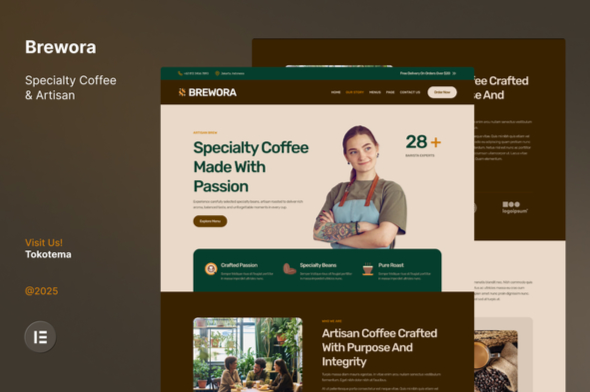 Brewora - Specialty Coffee & Artisan Website Elementor Template Kit