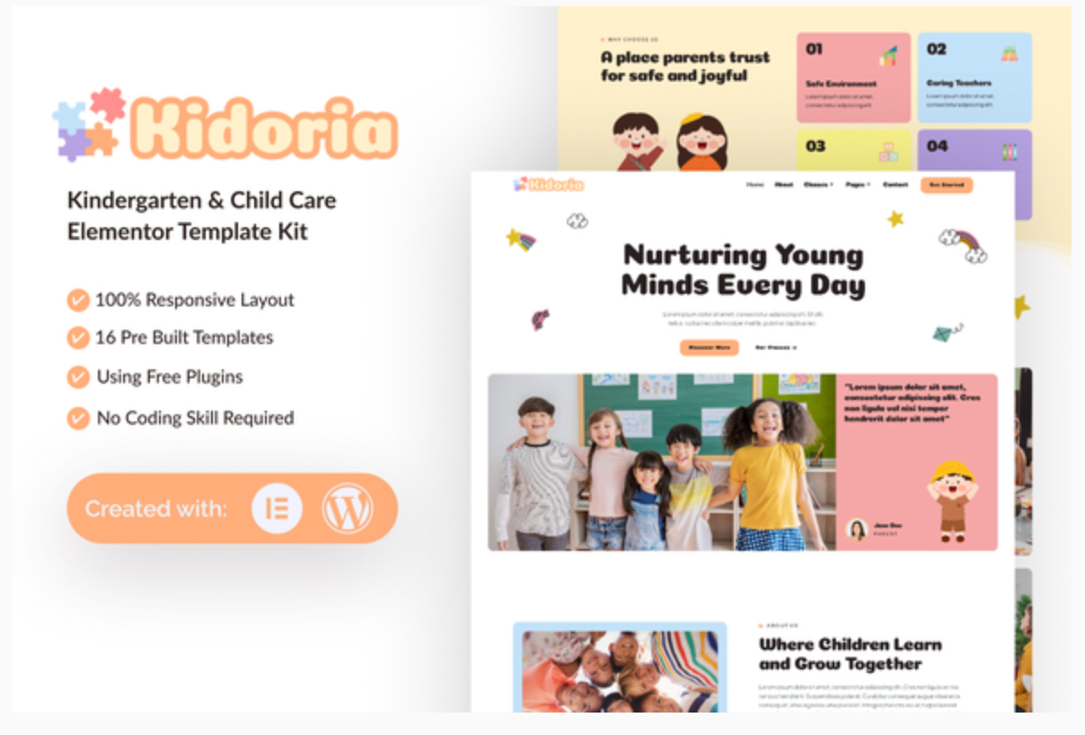Kidoria - Kindergarten & Child Care Elementor Template Kit