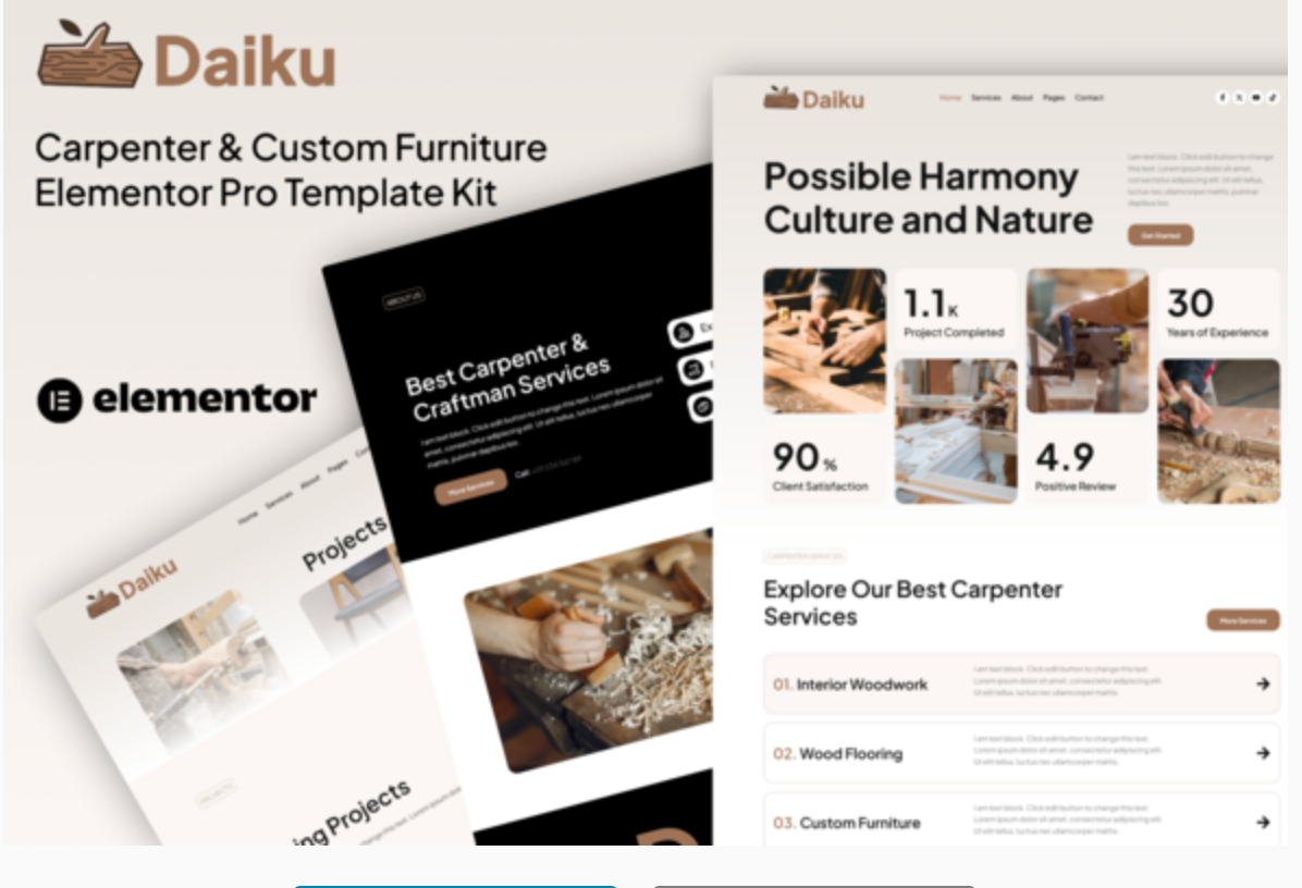 Daiku - Carpenter & Custom Furniture Elementor Pro Template Kit