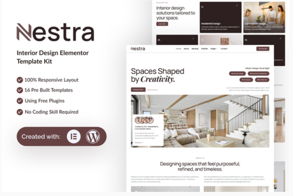Nestra - Interior Design Elementor Template Kit
