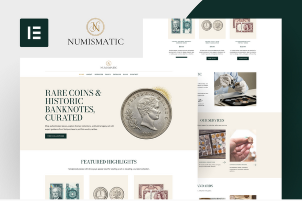 Numismatic - Rare Coins & Banknotes Elementor Template Kit