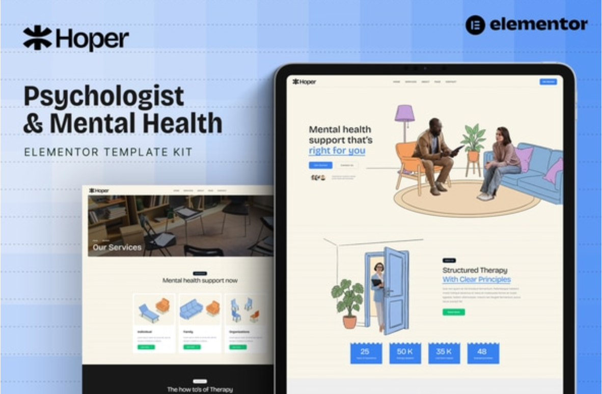 Hoper - Psychologist & Mental Health Elementor Template Kit