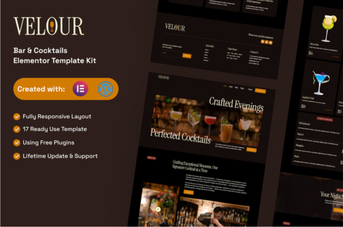 Velour - Bar & Cocktails Elementor Template Kit