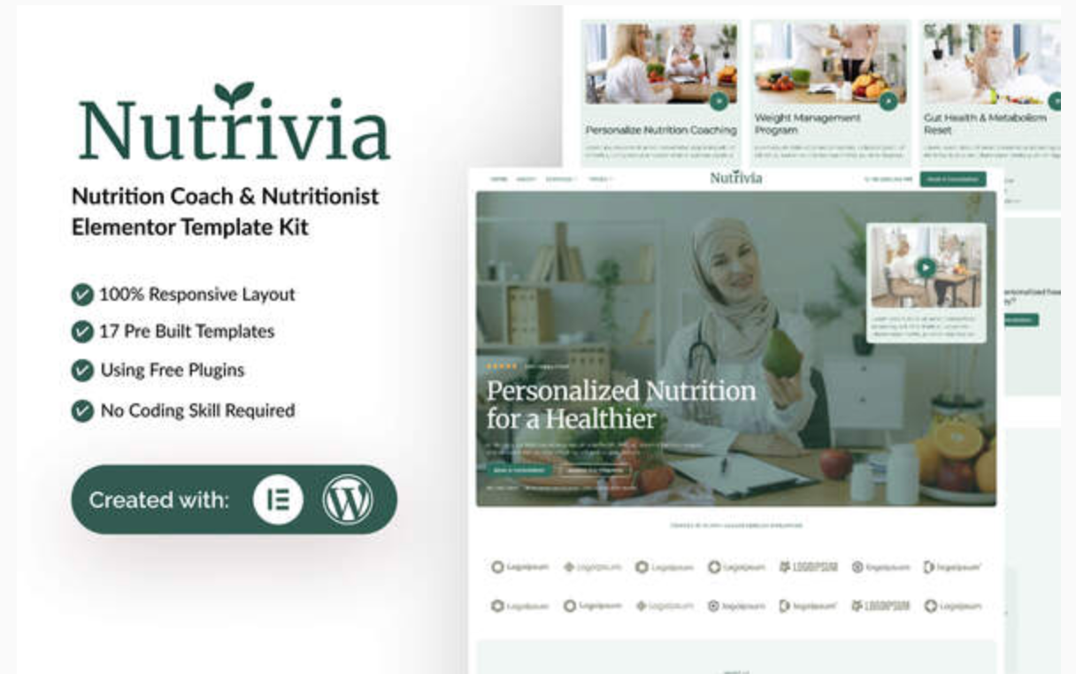 Nutrivia - Nutrition Coach & Nutritionist Elementor Template Kit