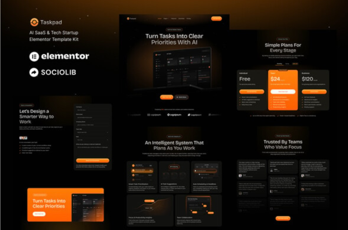 Taskpad - AI Saas & Tech Startup Elementor Template Kit
