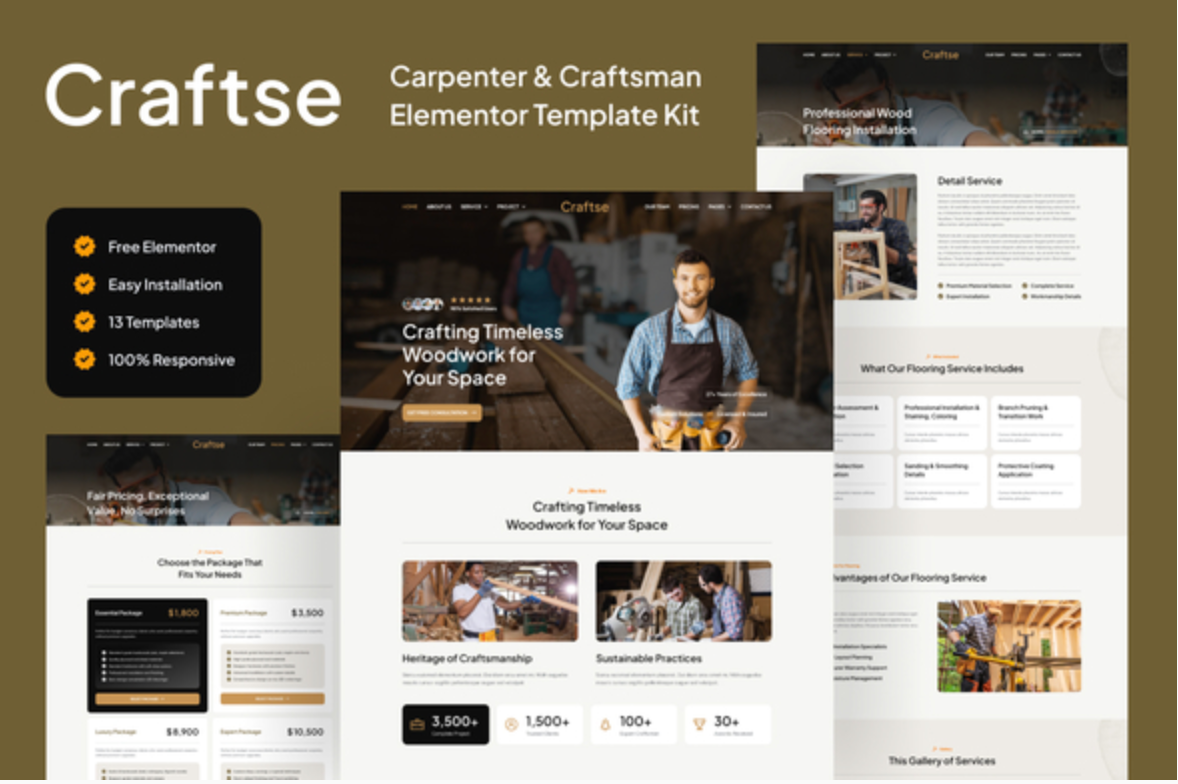 Craftse – Carpenter & Craftsman Elementor Template Kit