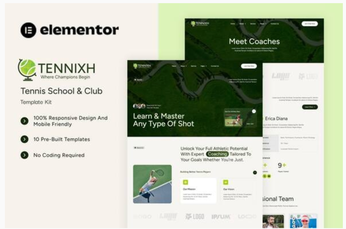 Tennixh - Tennis School & Club Elementor Template Kit